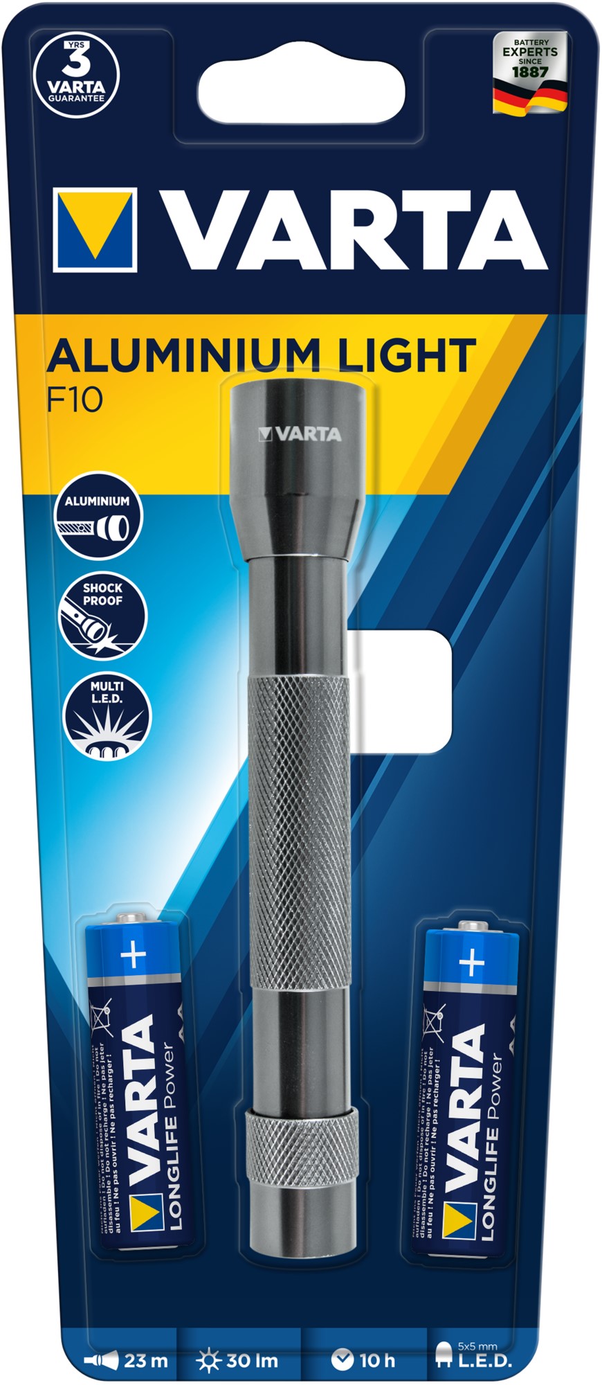 VARTA TORCHE AA x2 inclues LED x5 aluminium 30 lm 23 m VARTA