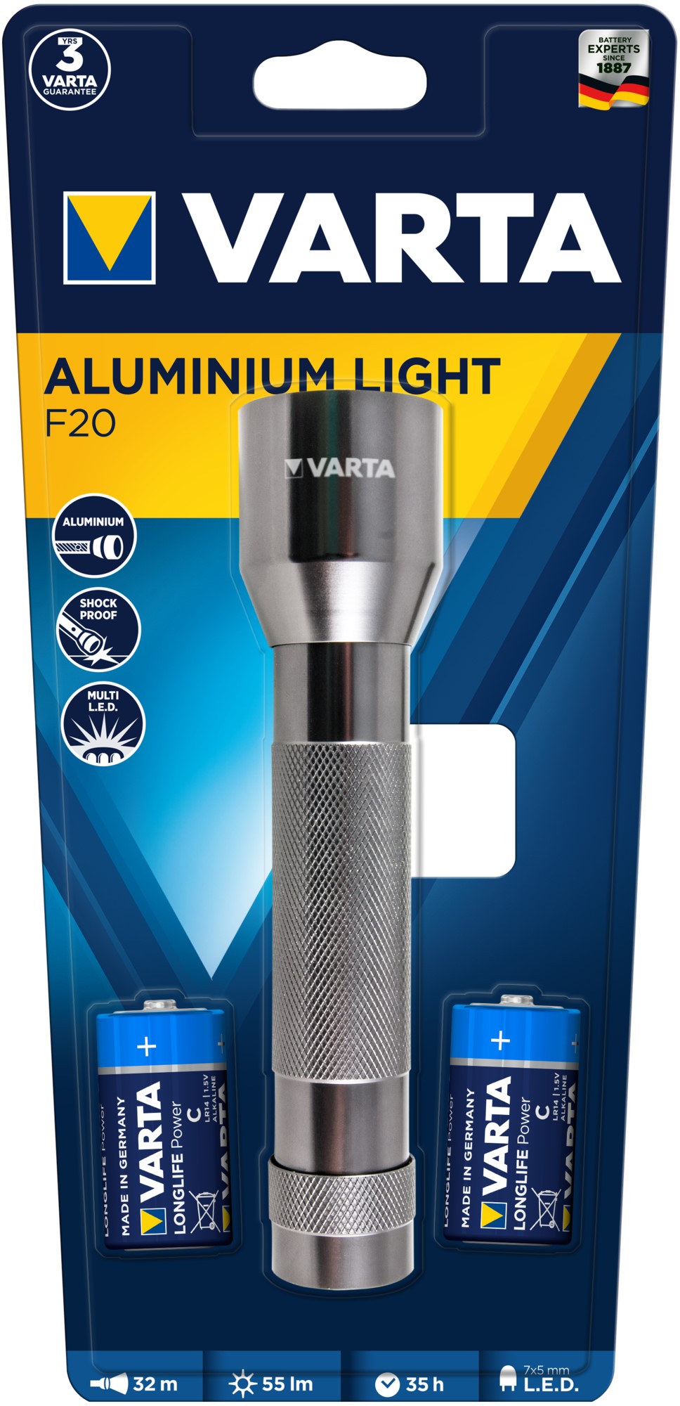 VARTA TORCHE C x2 inclues LED x7 aluminium 55lm portée 32m VARTA