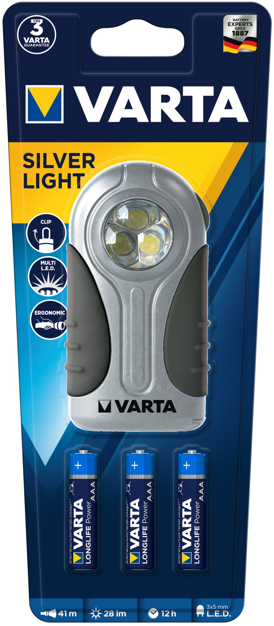 VARTA BOITIER PLAT AAA x3 inclues LED x3 métal 28 lm 56m VARTA