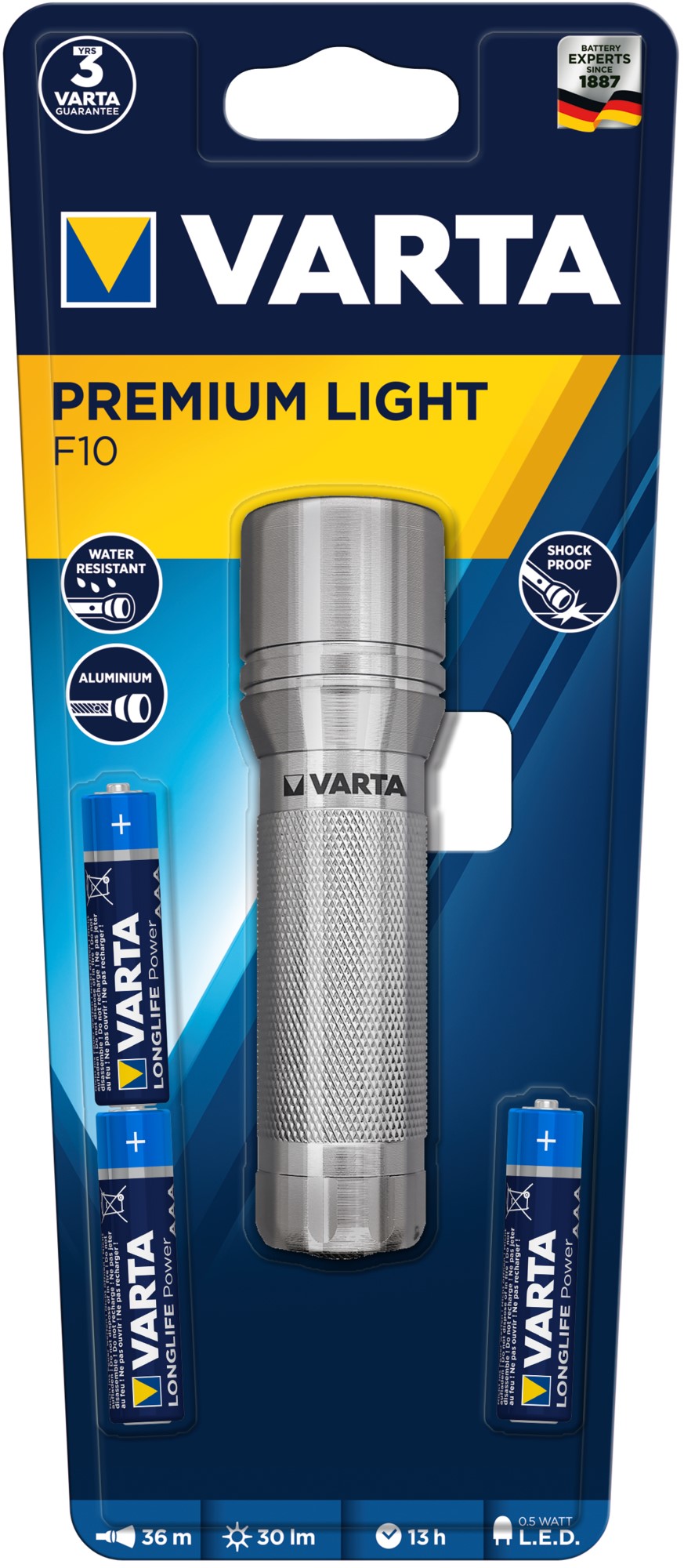 VARTA TORCHE AAA x3 inclues LED x1 aluminium 30 lm portée 36m VARTA