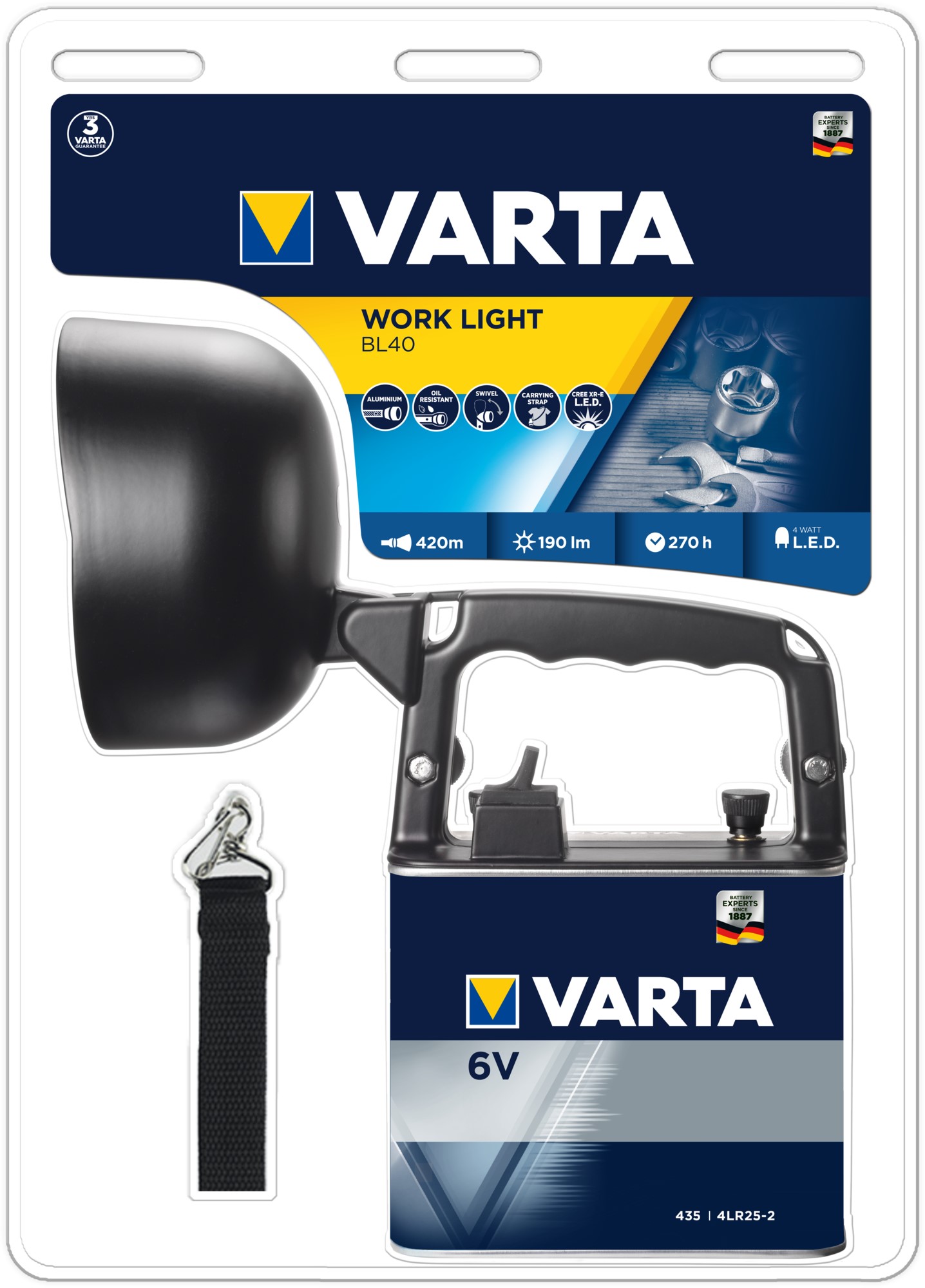 VARTA PROJECTEUR LED 4W + pile 4LR25-2 alc 190lm portée 430m ( 64 ) VARTA