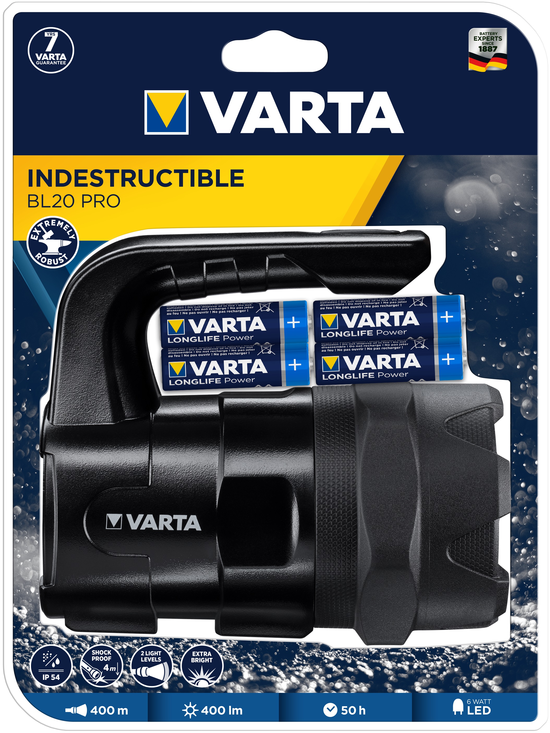 VARTA PROJECTEUR indestructible LED + 6AA fournies VARTA