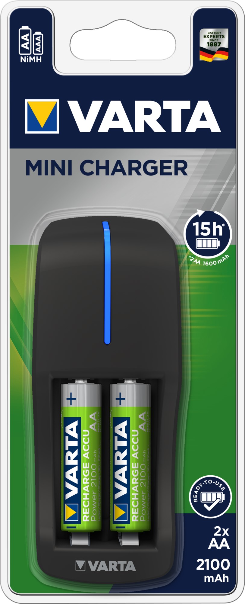 VARTA CHARGEUR mini 15h 2 canaux AAA/AA + AA x2 2100mAh pré-chargés VARTA