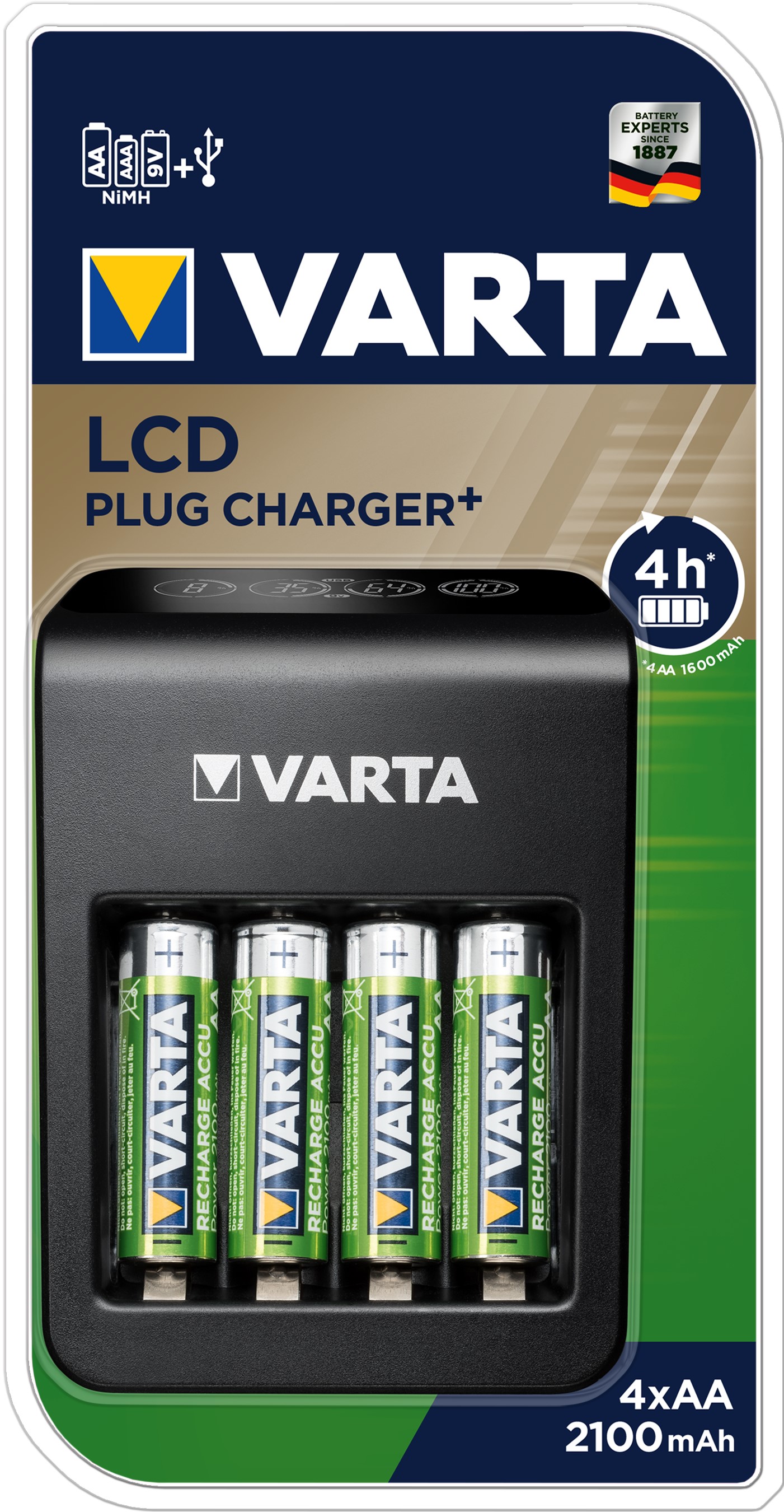 VARTA Chargeur mural LCD + 4 accus AA 2100mAh VARTA